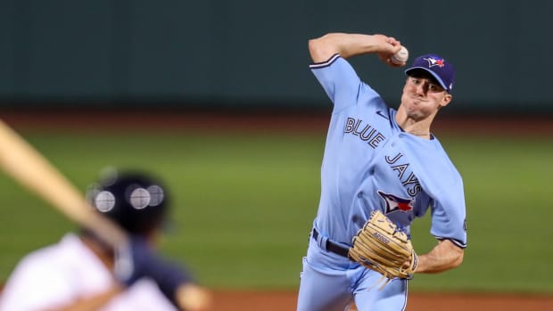 Sep 4, 2020; Boston, Massachusetts, USA; Toronto Blue Jays starting pitcher Ross Stripling (48) throws a pitch during the first inning against the Boston Red Sox at Fenway Park. Mandatory Credit: Paul Rutherford-USA TODAY Sports